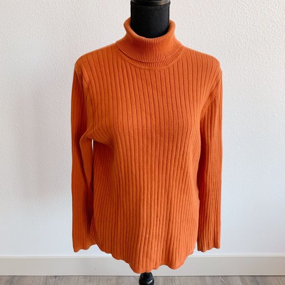 Talbots Tops - Talbots Burnt Orange Ribbed Long Sleeve Turtleneck Shirt Top Size Large